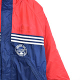 Vintage Adidas long puffer jacket windbreaker fleece track jacket bomber jacket in blue and red