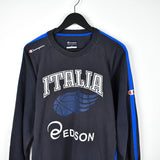 Vintage Champion jumper pullover fleece track sweatshirt bomber jacket in dark grey and blue