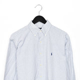 Vintage Ralph Lauren button down formal shirt long sleeve blouse top in blue and white