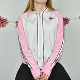 Cute sporty Nike fleece track jacket hoodie jumper sweater top cardigan pullover in white and pink
