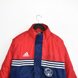Vintage Adidas long puffer jacket windbreaker fleece track jacket bomber jacket in blue and red