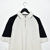 Vintage Helly Hansen quarter zip up polo shirt short sleeve t-shirt tee blouse top in white and blue