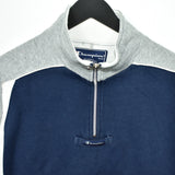 Vintage Champion quarter zip up collar jumper pullover sweatshirt t-shirt top tee in dark blue grey and whote