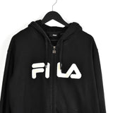 Vintage Fila zip up hoodie pullover sweatshirt windbreaker fleece track jacket jumper in black and white