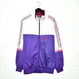 Vintage asics track bomber jacket windbreaker fleece track jacket in white and purple
