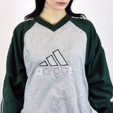 Vintage Adidas reversible v-neck sweatshirt jumper sweater pullover hoodie in gray and green