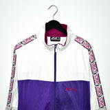 Vintage asics track bomber jacket windbreaker fleece track jacket in white and purple