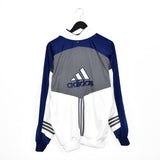 Vintage Adidas windbreaker zip up tracksuit track jacket trackie sweater jumper sweatshirt pullover long sleeve in white grey and blue