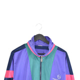 Vintage Sergio Tacchini track fleece longsleeve tee pullover windbreaker sweatshirt in blue, purple, green and pink