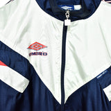 Vintage Umbro track fleece longsleeve tee pullover windbreaker sweatshirt in blue white and red