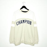 Vintage Champion big spell out sweatshirt pullover jumper hoodie in sandish yellow and white