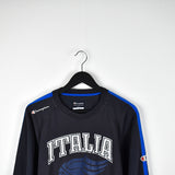 Vintage Champion jumper pullover fleece track sweatshirt bomber jacket in dark grey and blue