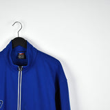 Vintage Nike windbreaker fleece track zip up jacket bomber in blue and black with white stripes