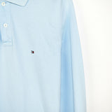 Vintage Tommy Hilfiger long sleeve polo shirt t-shirt pullover jumper in lighter blue