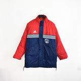 Vintage Adidas long puffer jacket windbreaker fleece track jacket bomber jacket in blue and red