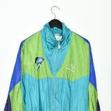 Vintage Sergio Tacchini track fleece longsleeve tee pullover windbreaker sweatshirt in blue green and cyan