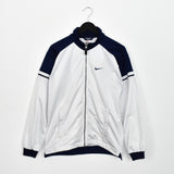 Vintage Nike zip up windbreaker tracksuit track jacket trackie sweater jumper sweatshirt pullover long sleeve in white and blue