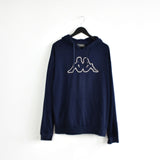 Vintage Kappa hoodie pullover sweatshirt windbreaker fleece track jacket jumper in dark blue and white