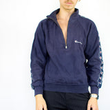 Vintage Champion half zip fleece sweatshirt hoodie jumper sweater pullover in blue