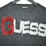 Vintage Guess Jeans big spell out fuzzy sweater sweatshirt pullover jumper hoodie in dark grey