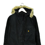 Vintage Carhartt parka puffer jacket windbreaker bomber jacket in black with a fur hood
