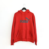 Vintage Puma hoodie long sleeve sweatshirt pullover jumper fleece in bright red and grey