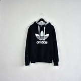 Vintage Adidas hoodie pullover sweatshirt windbreaker fleece track jacket jumper in dark blue and white