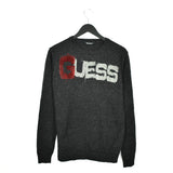 Vintage Guess Jeans big spell out fuzzy sweater sweatshirt pullover jumper hoodie in dark grey