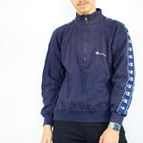 Vintage Champion half zip fleece sweatshirt hoodie jumper sweater pullover in blue