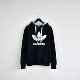 Vintage Adidas hoodie pullover sweatshirt windbreaker fleece track jacket jumper in dark blue and white