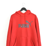 Vintage Puma hoodie long sleeve sweatshirt pullover jumper fleece in bright red and grey