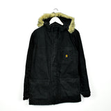 Vintage Carhartt parka puffer jacket windbreaker bomber jacket in black with a fur hood