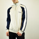 Vintage Champion half zip sweatshirt jumper sweater pullover hoodie in white and navy blue