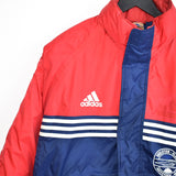 Vintage Adidas long puffer jacket windbreaker fleece track jacket bomber jacket in blue and red