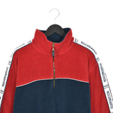 Vintage Man’s world Sport quarter zip up fleece jumper longsleeve tee pullover sweatshirt in dark blue and red