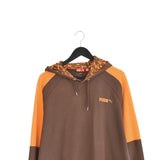Vintage Puma hoodie pullover sweatshirt windbreaker fleece track jacket jumper in brown and orange