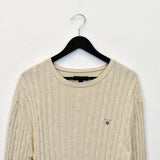 Vintage Gant knit jumper hoodie pullover sweatshirt windbreaker fleece track jacket in cream