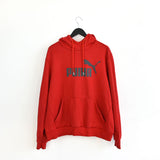 Vintage Puma hoodie long sleeve sweatshirt pullover jumper fleece in bright red and grey