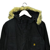 Vintage Carhartt parka puffer jacket windbreaker bomber jacket in black with a fur hood