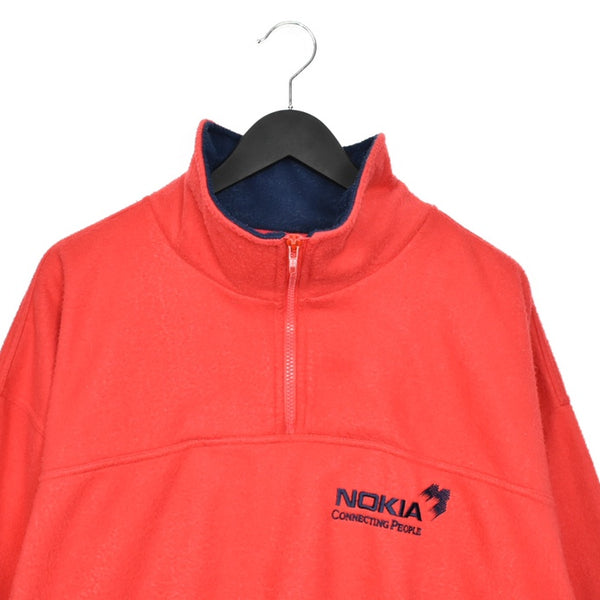 Vintage Nokia quarter zip up fleece jumper longsleeve tee pullover sweatshirt in red