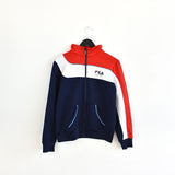 Vintage Fila jacket track windbreaker coat pullover bomber jacket trench coat in blue, white and red