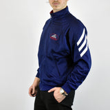 Vintage Adidas tracksuit track jacket fleece windbreaker in navy blue and red
