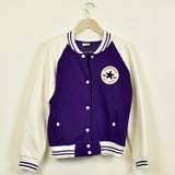 Vintage Converse All Star bomber jacket fleece windbreaker in purple and white