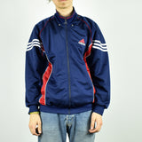Vintage Adidas tracksuit track jacket fleece windbreaker in navy blue and red