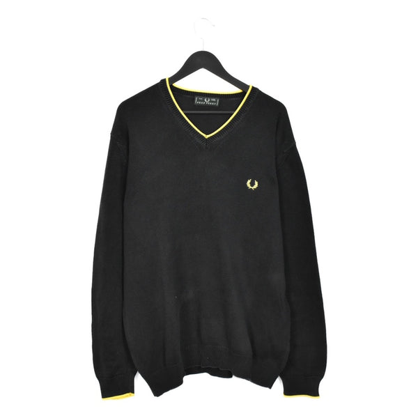 Vintage Fred Perry V neck neck sweater thin material longsleeve tee pullover sweatshirt in black and gold