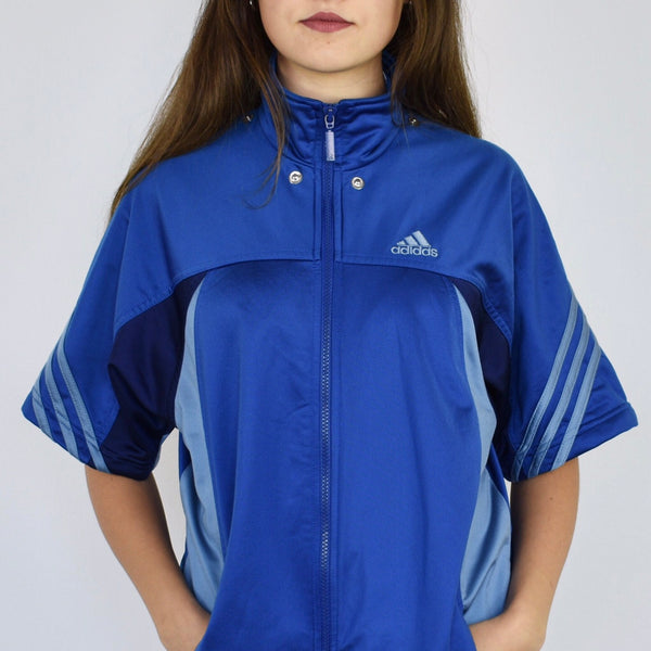 Vintage adidas tracksuit jacket trackie short sleeved in blue and red details