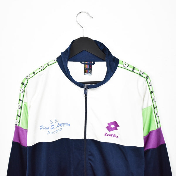 Vintage lotto track fleece longsleeve tee pullover windbreaker sweatshirt in blue blue and white