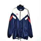 Vintage Umbro track fleece longsleeve tee pullover windbreaker sweatshirt in blue white and red