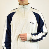 Vintage Champion half zip sweatshirt jumper sweater pullover hoodie in white and navy blue