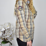 Vintage River woods button up shirt long sleeve top sweater t-shirt blouse in yellow blue and brown